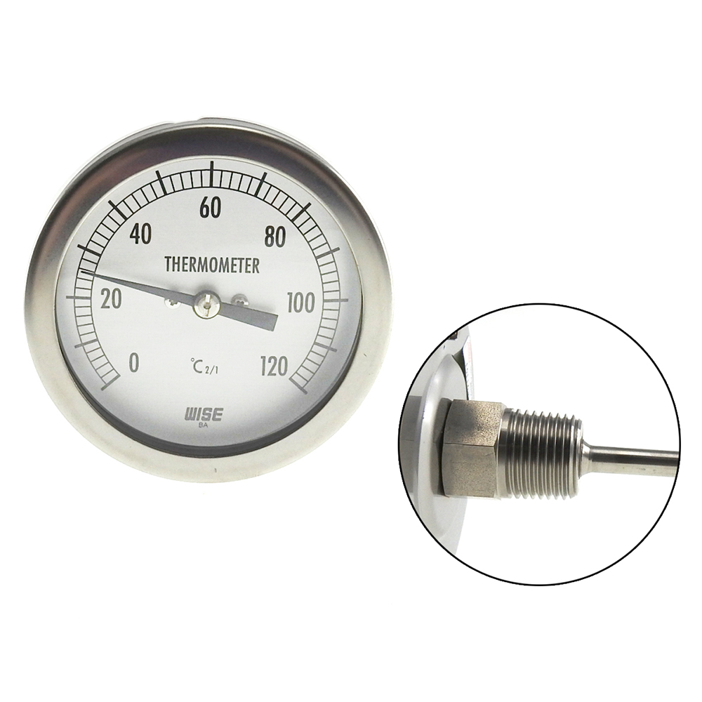 Dial Thermometer 0-120degC Bi-Metal 80mm Rear Entry 150mm Stem