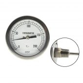 DIAL THERMOMETER 0°C TO 200°C BI-METAL REAR ENTRY S/S 80MM CASE 100MM STEM