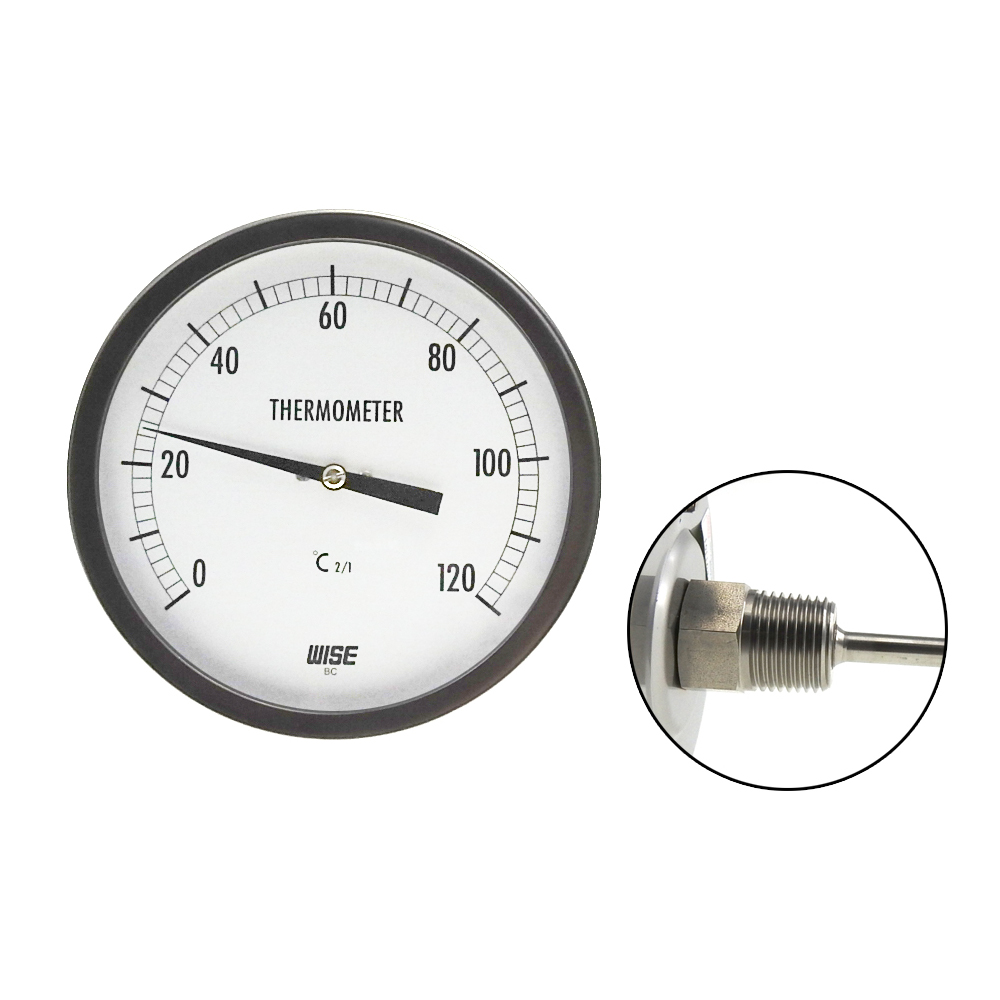 Dial Thermometer 0-120degC Bi-Metal 125mm Rear Entry 150mm Stem