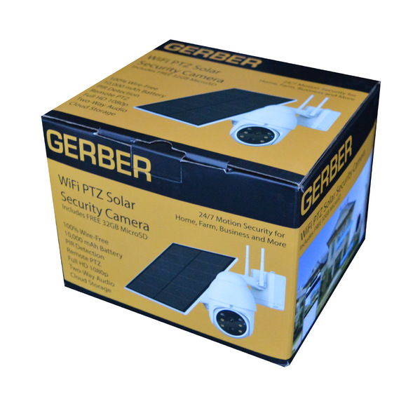 GERBER PTZ WiFi White Security Camera Solar